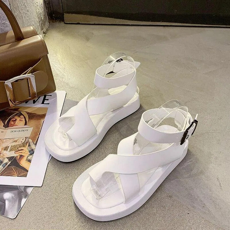 Women's Clip Toe Cross Square Flat Sandals