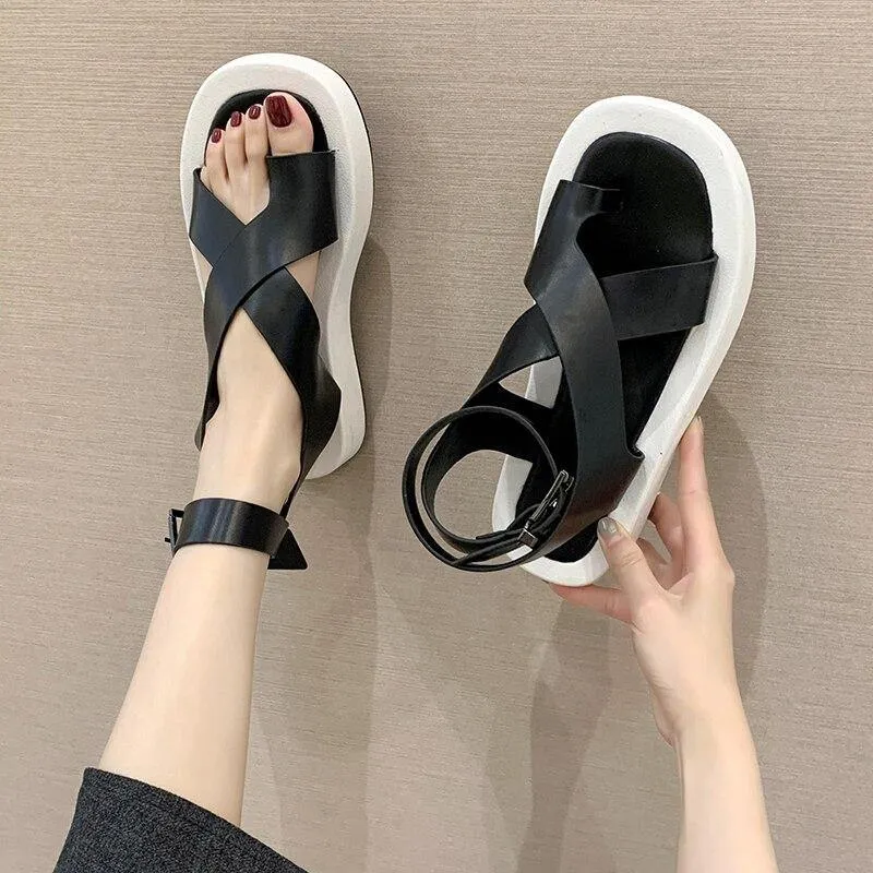 Women's Clip Toe Cross Square Flat Sandals