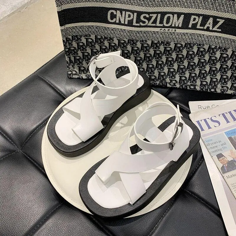 Women's Clip Toe Cross Square Flat Sandals