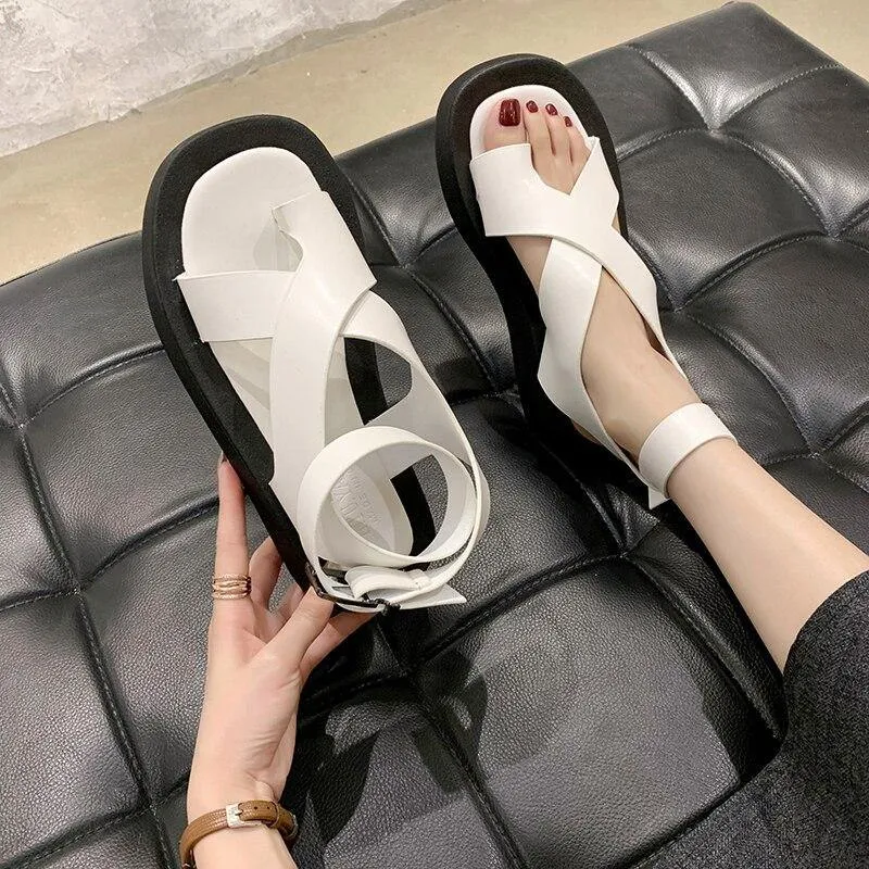 Women's Clip Toe Cross Square Flat Sandals