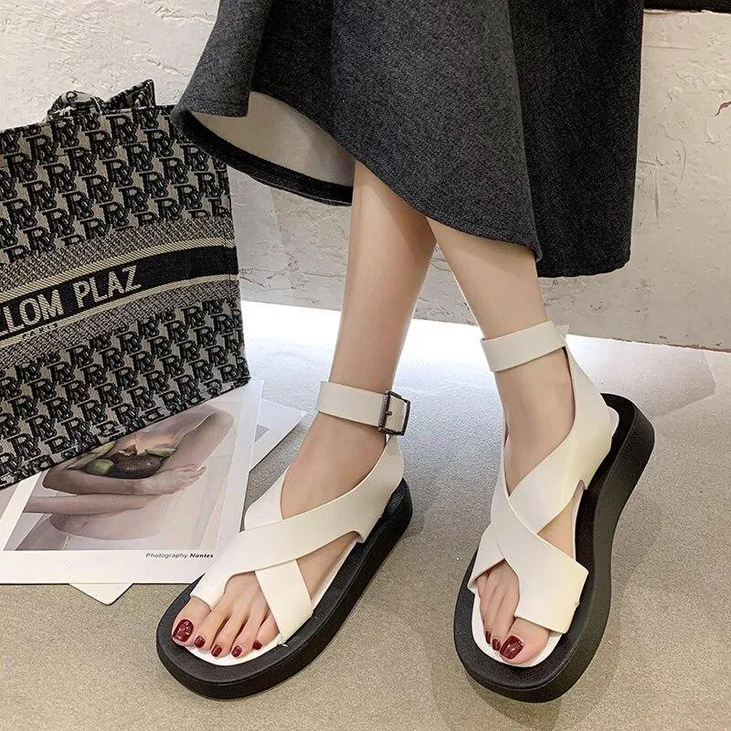 Women's Clip Toe Cross Square Flat Sandals