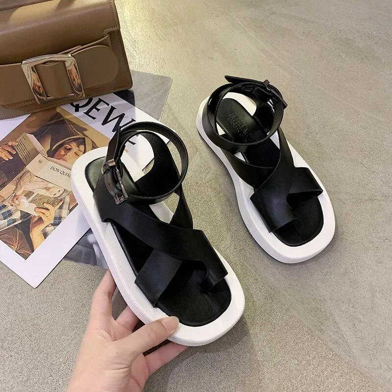 Women's Clip Toe Cross Square Flat Sandals