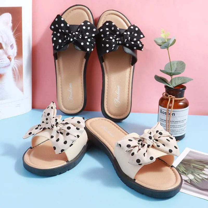 Women's Dot Details Bow Knot Slippers