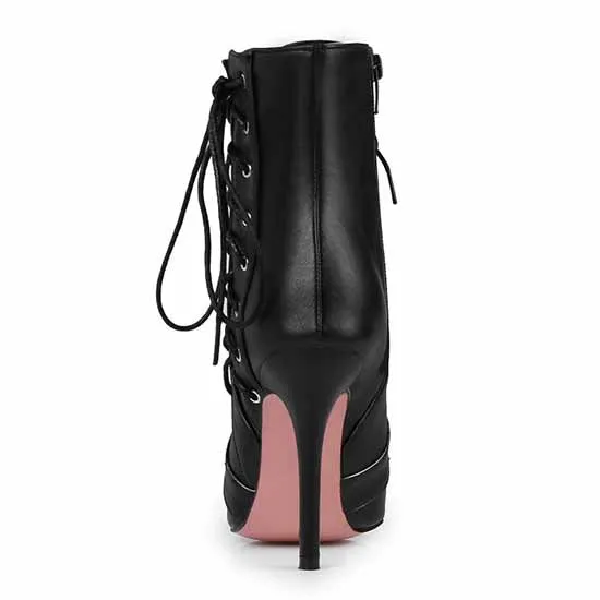 Women's Lace-up Ankle Boots Heeled Short Plus Size Boot